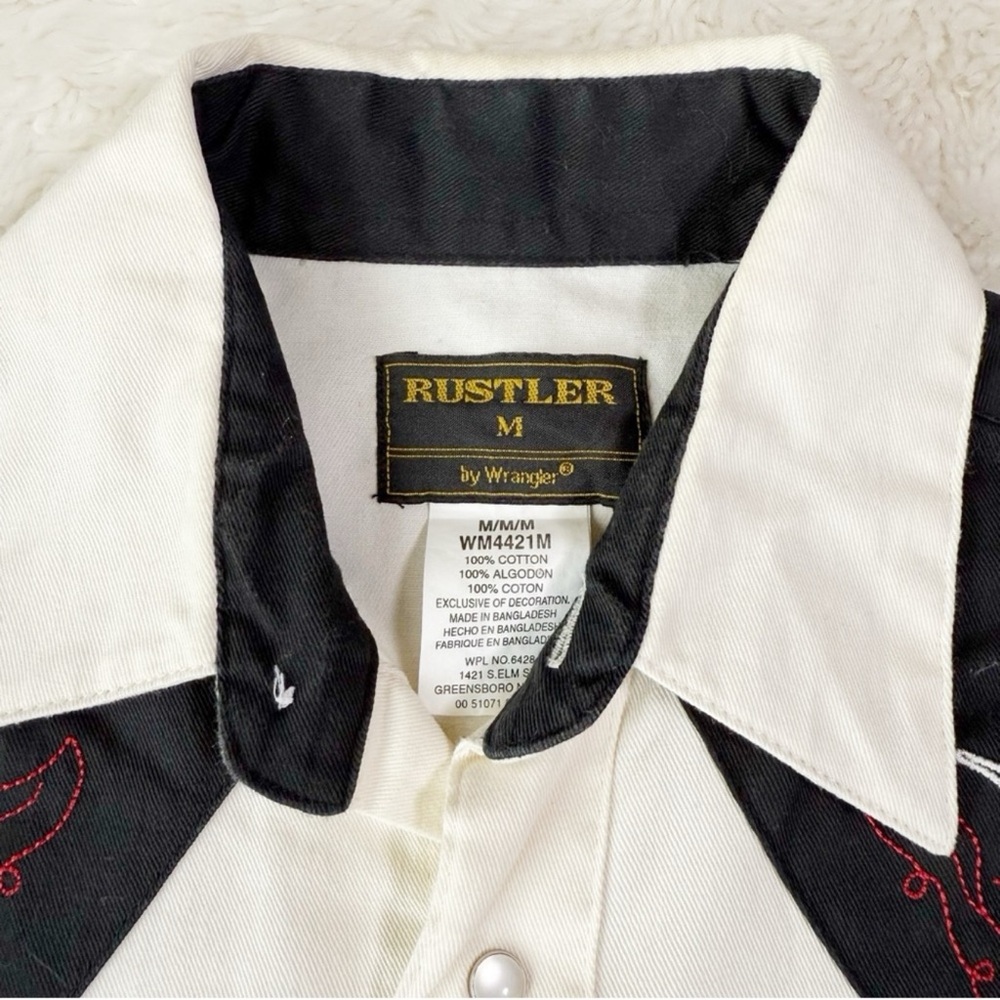 VTG Rustler Wrangler Men Western Cream Embroidery Button Down Long Sleeve MEDIUM - Picture 4 of 9